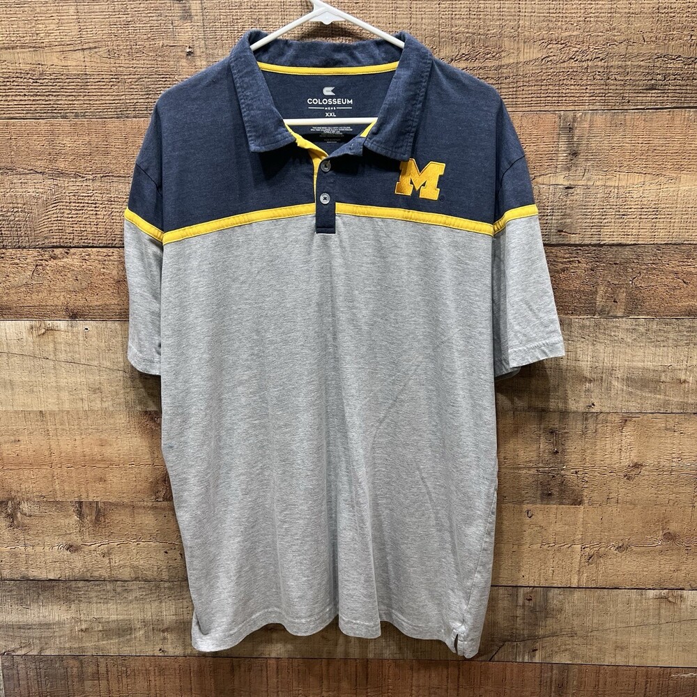 Colosseum Michigan Polo Collar Shirt Gray/Blue Cotton/Polyester Blend Size XXL